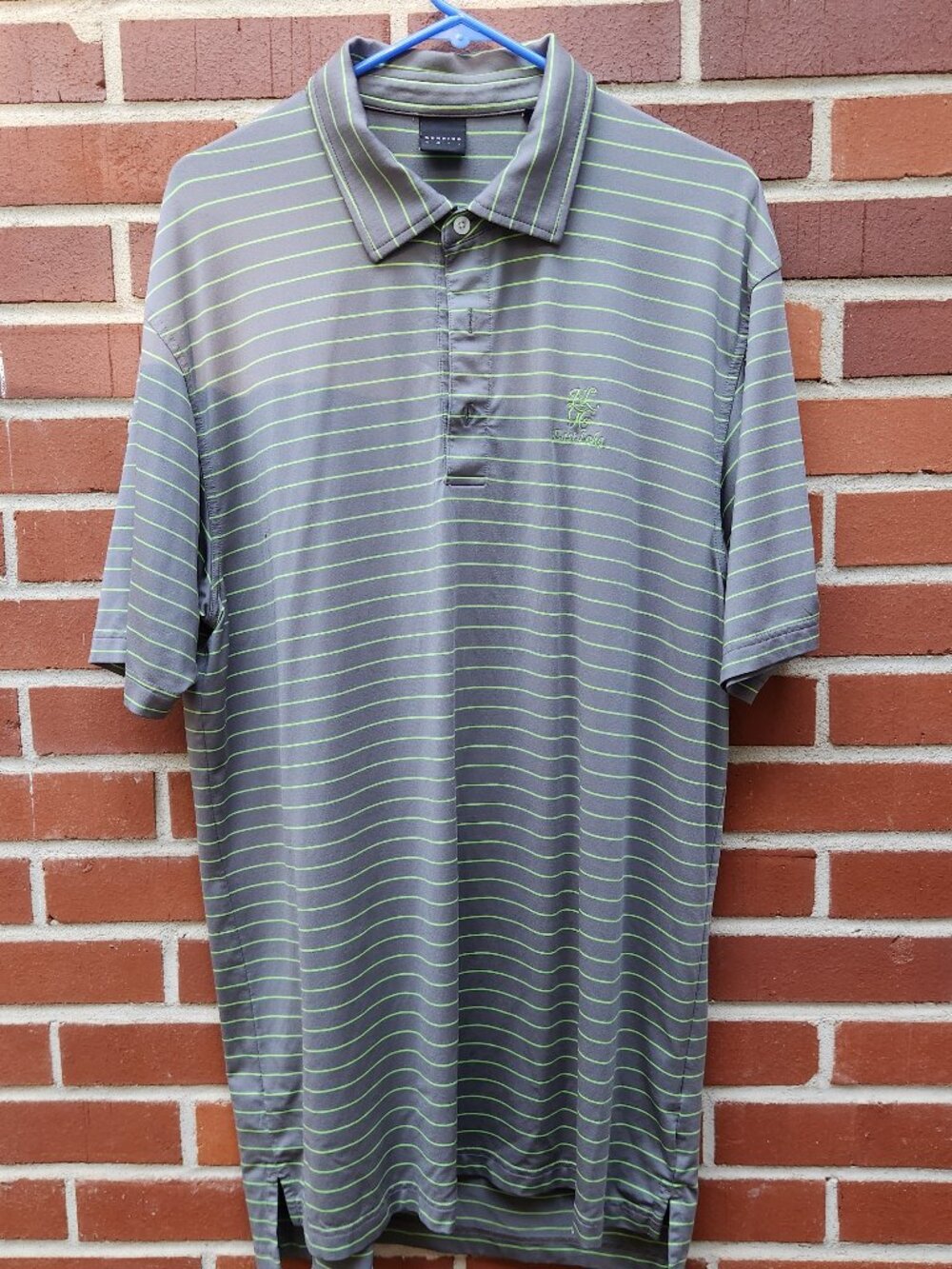 Dunning Golf Shirt - Gray with Green Stripe - Size XL - Coolmax